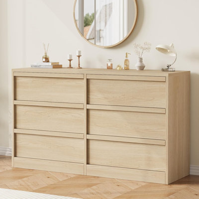 Commode double moderne à 6 tiroirs (naturel) avec rangement spacieux
