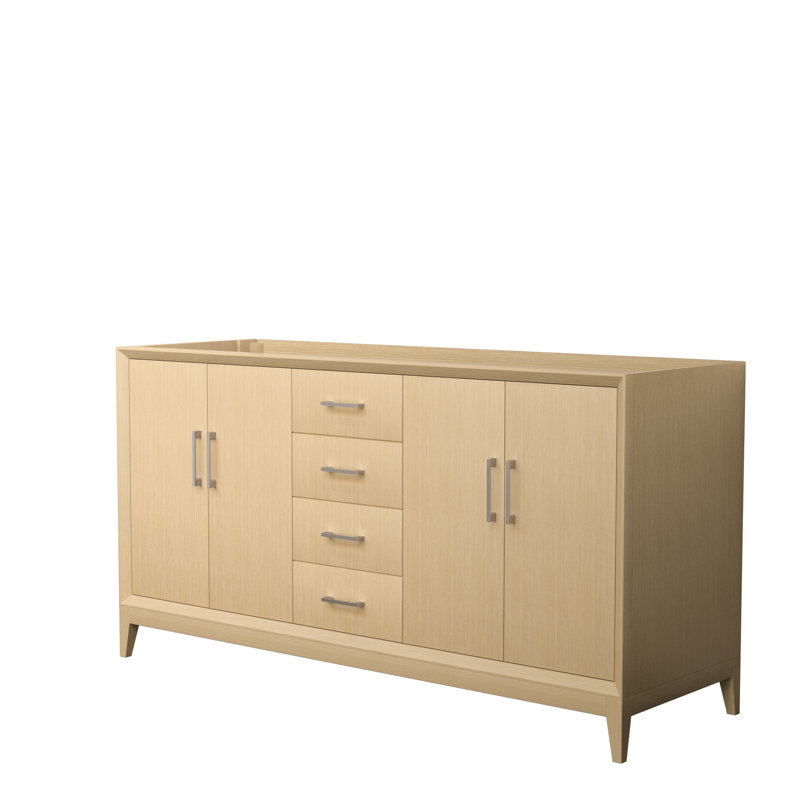 Meuble-lavabo double autoportant de 66 po avec plateau en marbre Janna, Marbre de culture de Carrare, Nickel brossé
