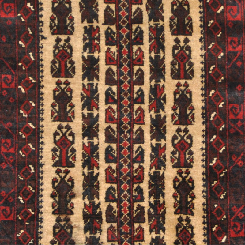 Tapis décoratif en laine de conception unique noué à la main balouchi beige/rouge 2 pi 8 po x 4 pi 6 po