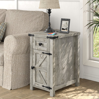 Jaquavion Farmhouse End Table with Charging Station and Drawer for Living Room
