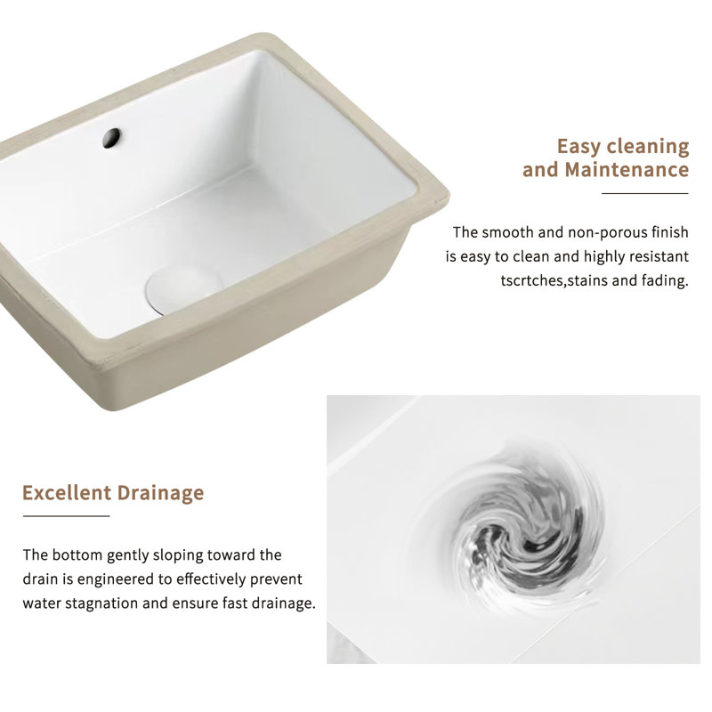 Lavabo de salle de bain rectangulaire encastrable 16 po avec trop-plein Donway (robinet non inclus)
