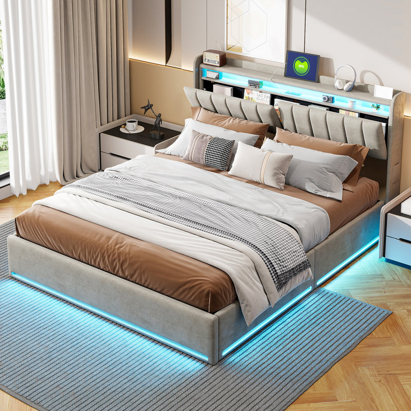 Upholstered Ottoman Storage Bed, European Double (140 x 200 cm), Grey