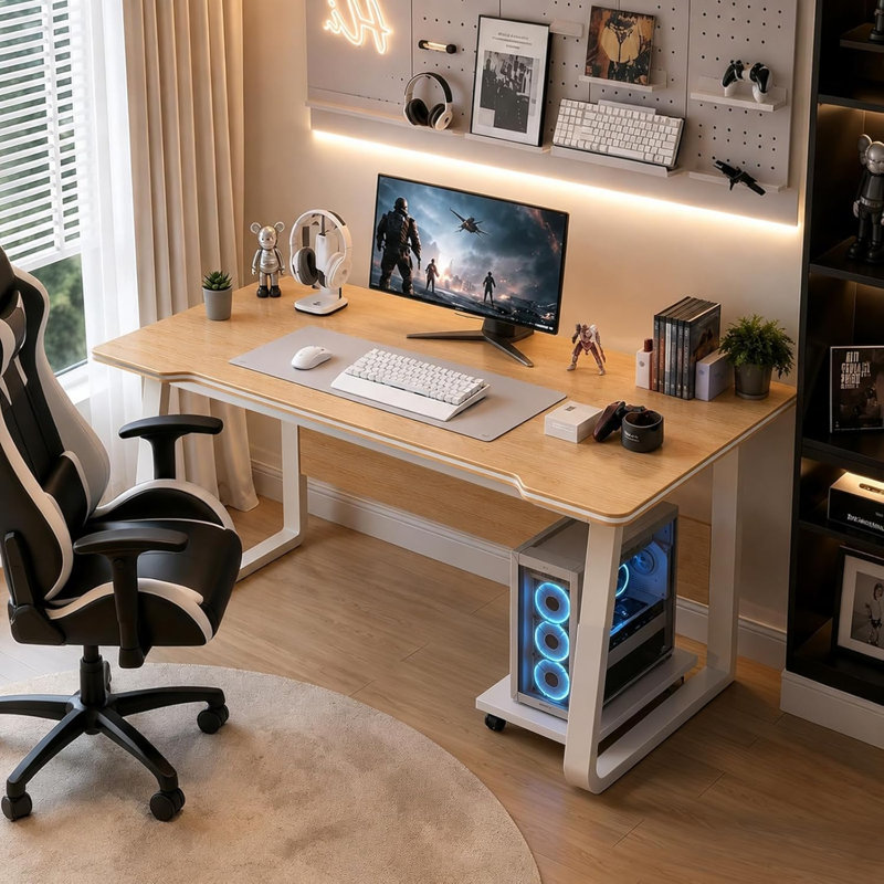 Metal Base Computer Desk, L: 80cm / W: 50cm / H: 73cm, Natural Texture