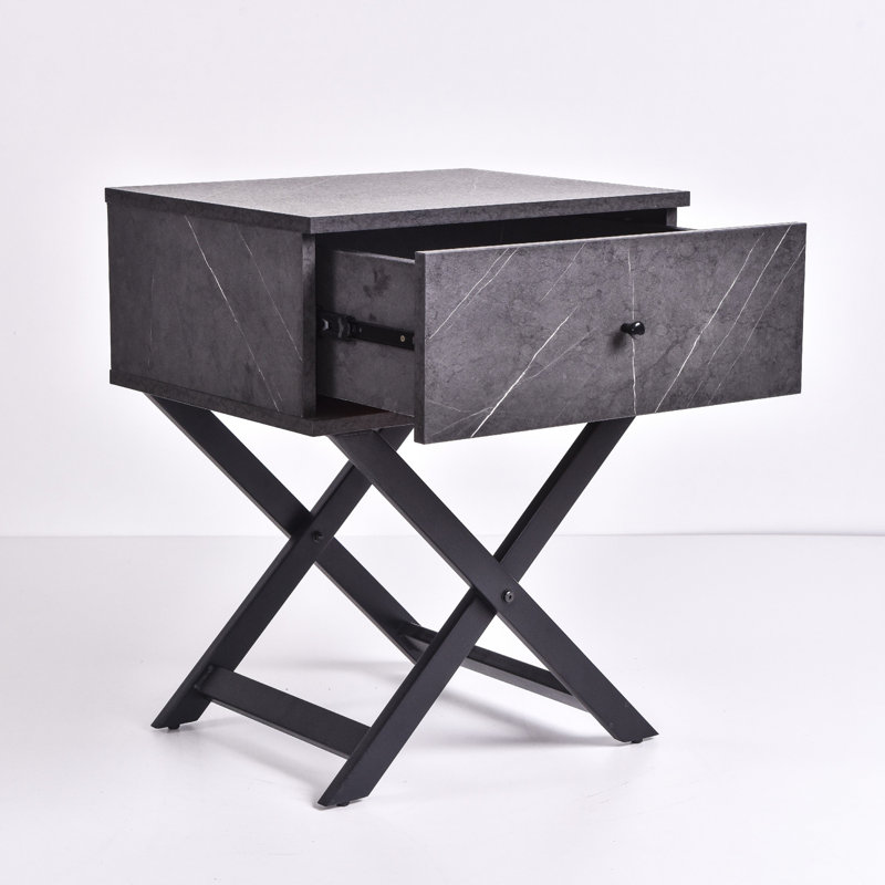 muir 50.2 cm W Bedside Table, Black/Grey Stone