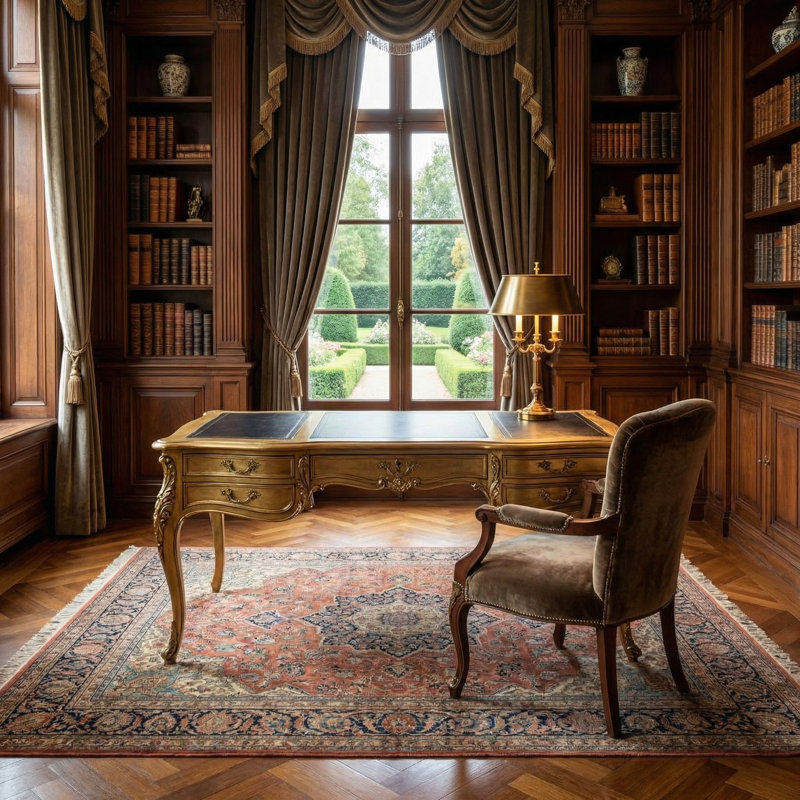 Grand bureau d'écriture Platine en acajou