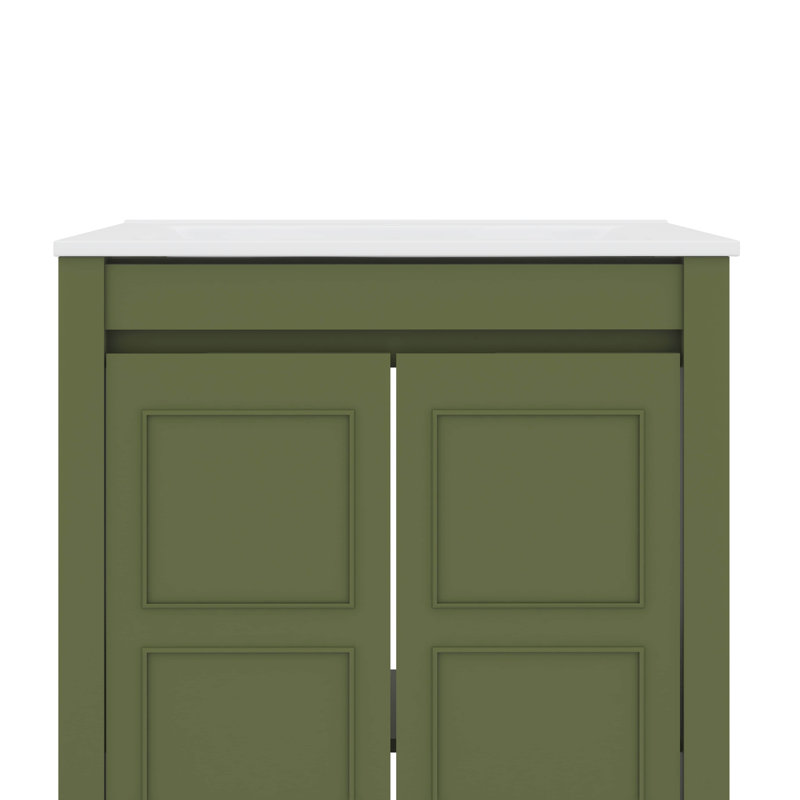 Classic Elegance Small Bathroom Vanity Set With Ceramic Basin, Olive Green