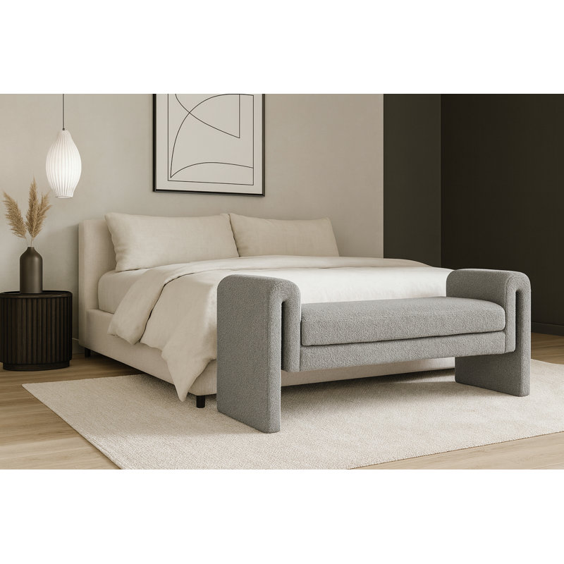 Banc rembourré Boucle, Tissu gris bouclé