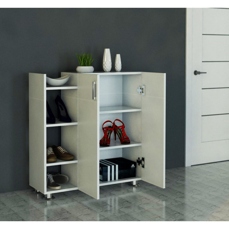 Armoire à chaussures moderne, blanc, 35,4 x 37,4 x 11,6 pouces | 100% panneau de particules enduit de mélamine, épaisseur: 0,7 pouce | Nombreuses tablettes, montage mural, conception élégante pour les solutions de rangement pour les entrées et les couloirs