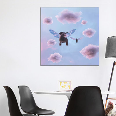 Elephant And Dog Are Flying In The Sky by Mike Kiev - Wrapped Canvas Painting
