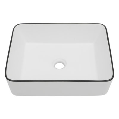 Lofeyo 19" Fireclay Bathroom Vessel Rectangle Vessl  Rim Above Counter Vanity Sink Basin