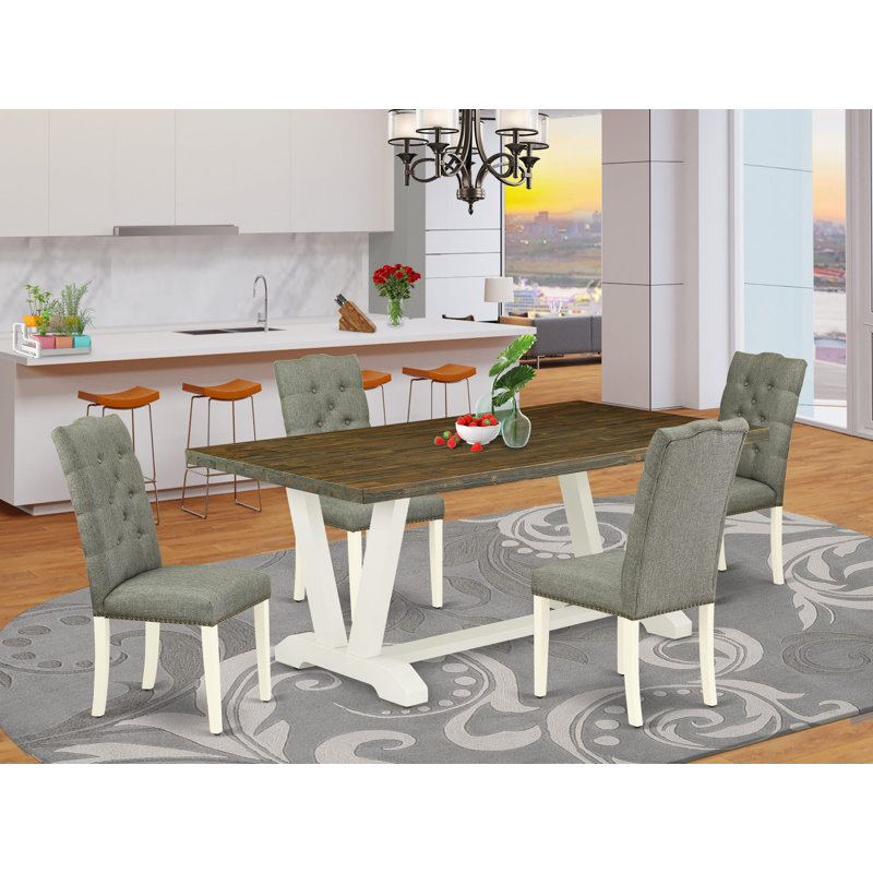 Ensemble de salle à manger en bois d'acacia massif, Jacobin patiné, H 30 po x L 60 po x l 36 po, 5 pièces: table, 4 chaises