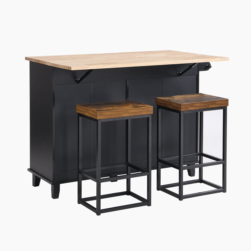 Micahel Solid Wood Top Four Leg Dining Set, Black, Brown, Brown/Black