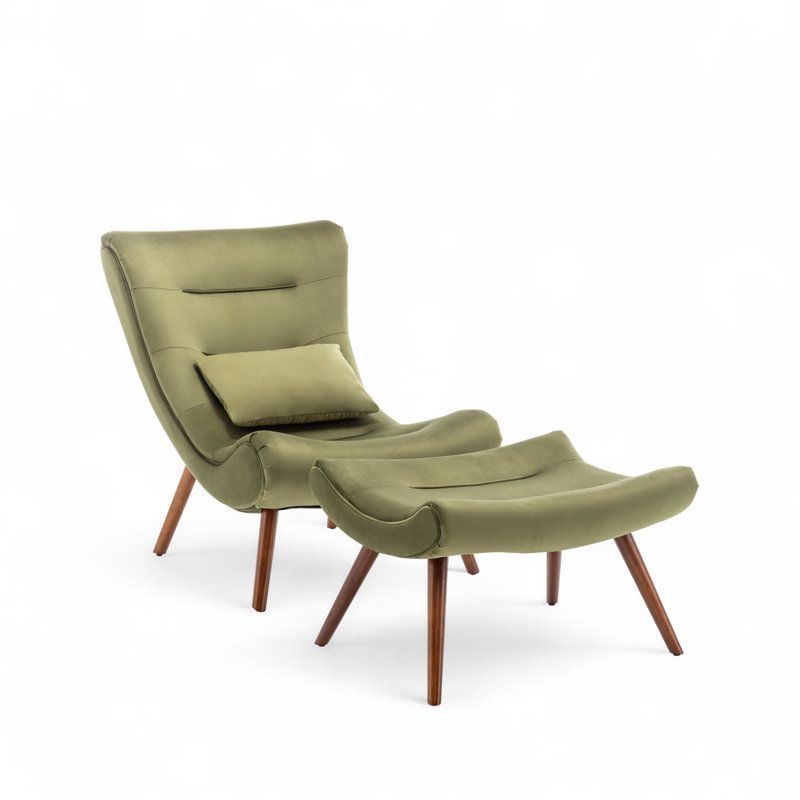 Bertita Upholstered Accent Chair with Footstool, Sage Green