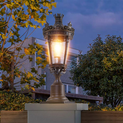 22" Vintage Crown Outdoor Post Lantern with Clear Glass