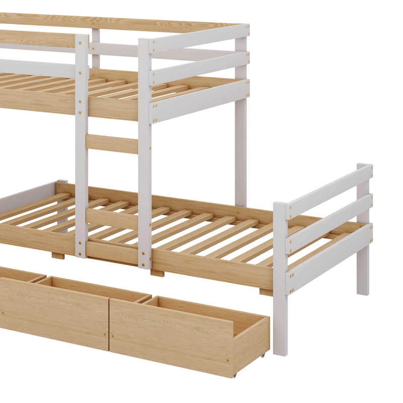 Lit superposé simple au-dessus de simple avec tiroirs intégrés et peu encombrant, Naturel
