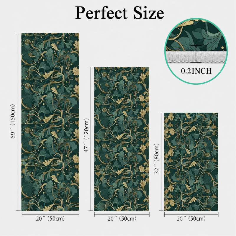 Leafy Vine Non-Slip Washable Kitchen Mats