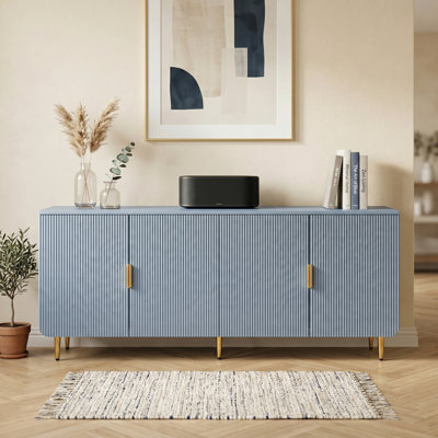 64.8" Navy Blue Fluted TV Stand with Gold Handles, Modern Media Console with Storage for TVs up to 75"