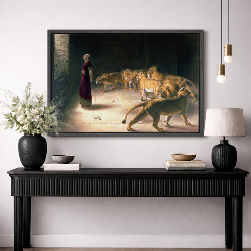 «Daniel in the Lions’’ Den», œuvre d'art biblique sur toile, impression sur toile encadrée., H 24 po x l 36 po