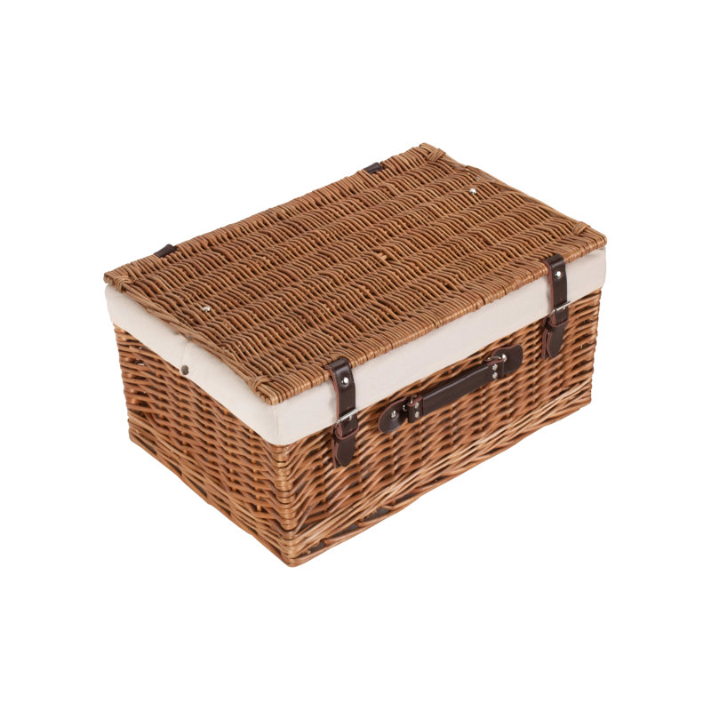 Wicker Basket with Lining, 15cm H x 36cm W x 26cm D, Double Steamed Hamper/White Lining