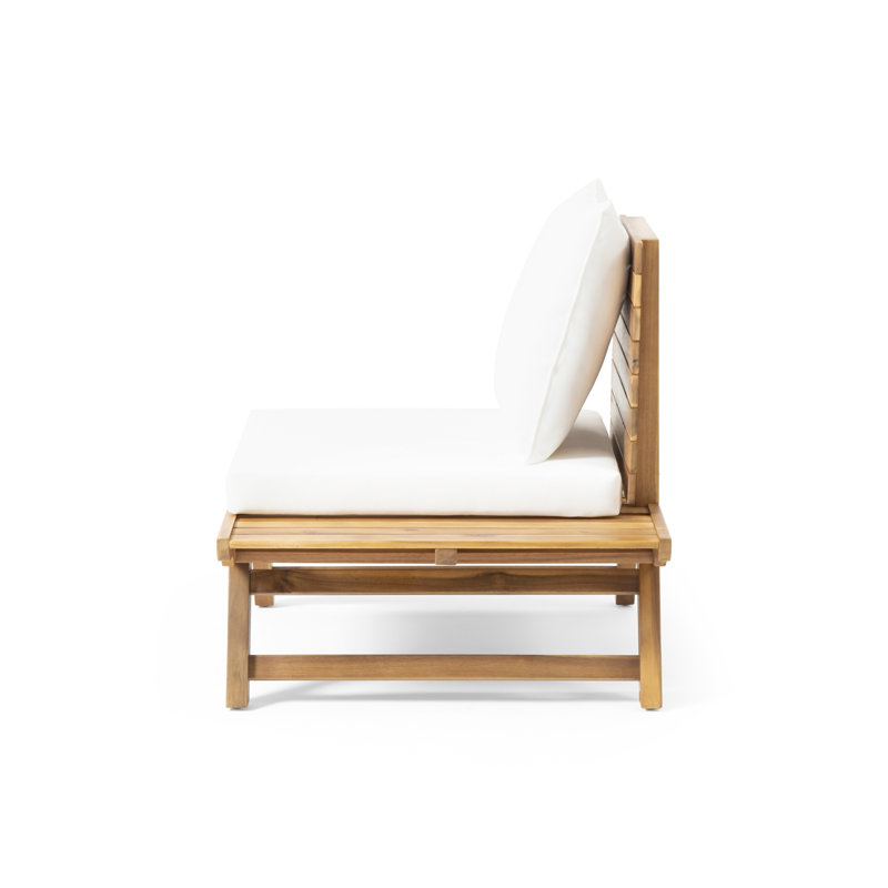 Méridienne d'extérieur sans accoudoirs Salch Acacia, Blanc, Teck