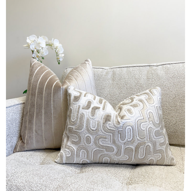 Housse de coussin en velours Retro Graphic, Ivoire ivoire, 14 x 20 po