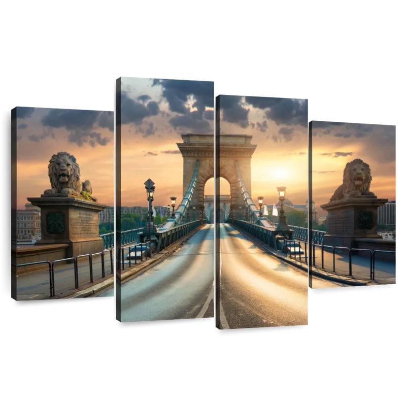 Szechenyi Chain Bridge At Sunset, 14" H x 24" W