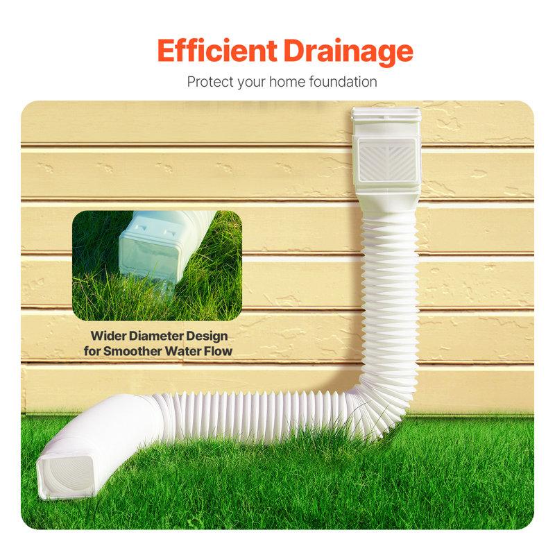 Rain Gutter Downspout Extensions 2-Pack Flexible Downspout Extender, White