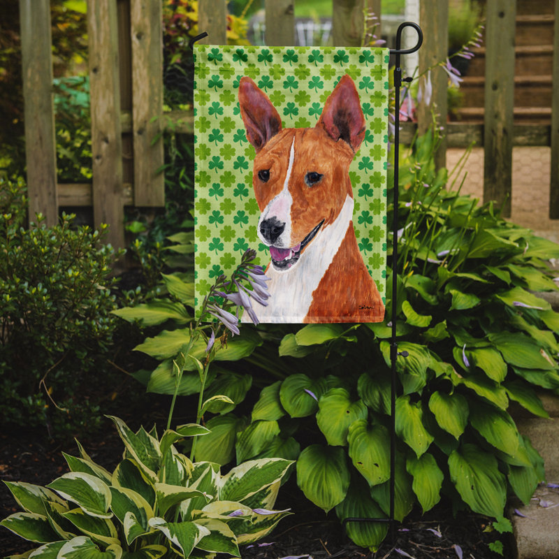 Drapeau de jardin à 2 côtés st. patrick day trèfle, Basenji (brun et blanc)
