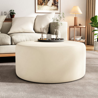 Canapé rond moderne en velours, idéal pour le salon - 76 cm L x 41 cm P, couleur crème, garni de velours crème et de mousse, optimise l'espace.