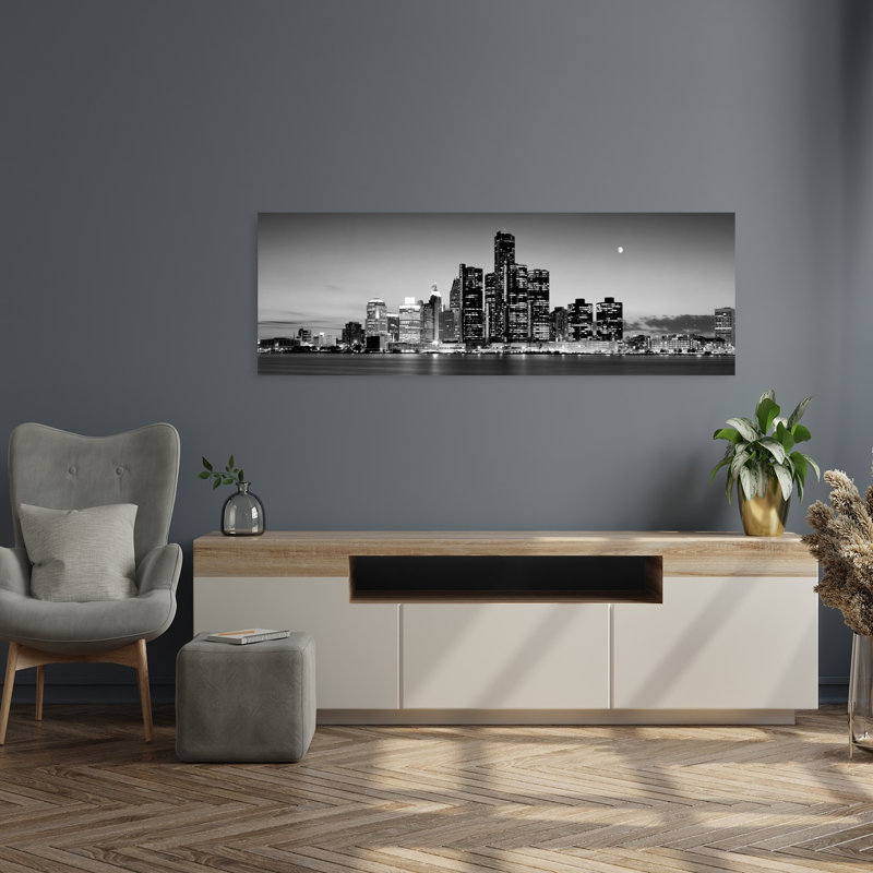 Buildings At The Waterfront River Detroit Detroit Michigan USA by Richard Sisk - Wrapped Canvas Panoramic Print