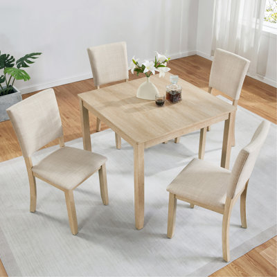 Modern 4 Person Dining Table Set With 4 Chairs, Dining Table Set For 4 People, 5-Piece Wooden Dining Table Set For Living Room, Kitchen And Dining Room, Light Oak + Beige