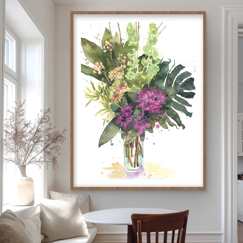 Assemblage de fleurs tropicales - impression encadrée avec passe-partout vert