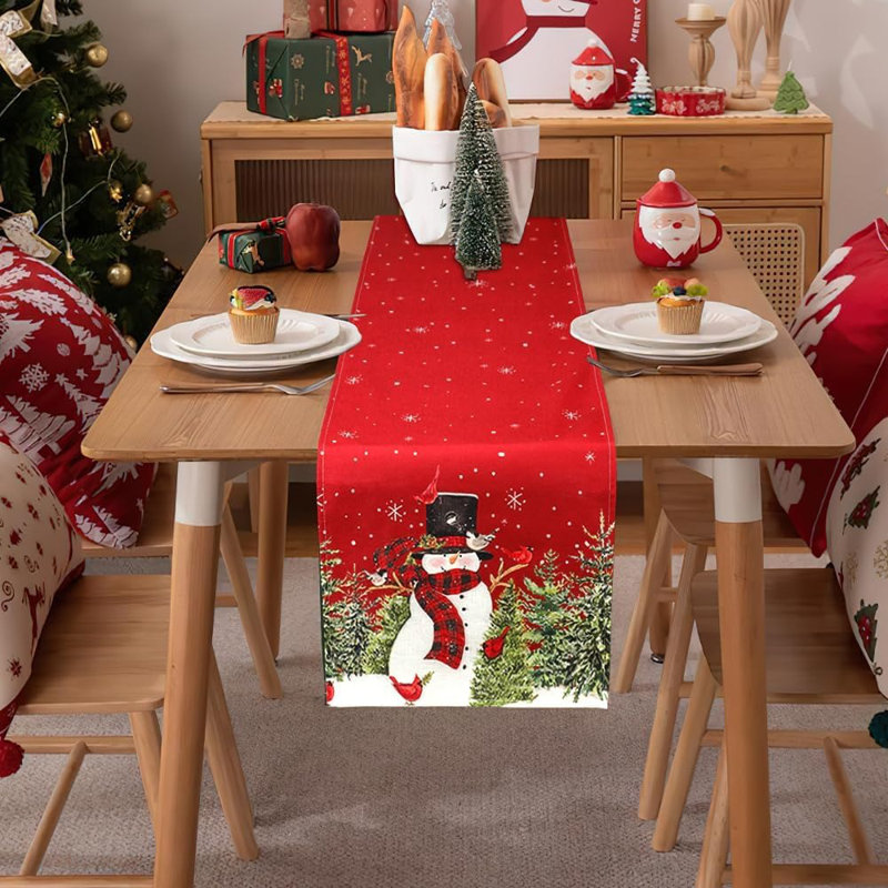 Chemin de table de Noël, chemins de table de Noël pour la table, flocons de neige, flocons de neige, hiver rouge, chemin de table, décorations de table de salle à manger de Noël pour les fêtes, décorations de cuisine de maison de vacances, 13 po x 72 po