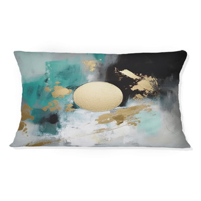 Pleine lune bonheur doré et turquoise abstrait IV - Coussin décoratif avec peinture abstraite