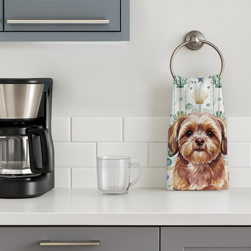 Serviette de cuisine blanche en verre de mer à épagneul tibétain blanc, Foie Shih Tzu