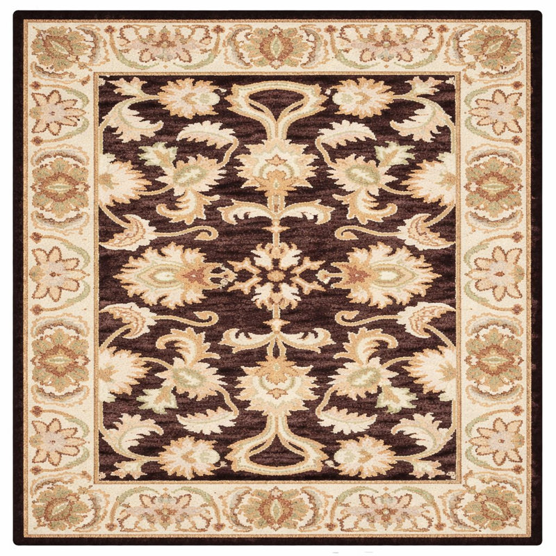 Tapis écologiques en laine touffetée à la main Beachampton - carré, couleur beige brun, design oriental, tapis antidérapants faits à la main épais pour le salon, la chambre à coucher