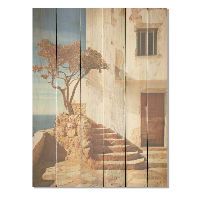 Tranquillité de maison de plage en Espagne - «Coastal Beach», art mural sur bois de pin naturel, H 20 po x l 10 po