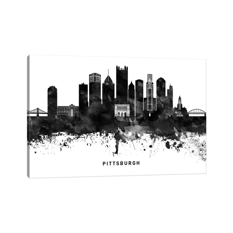 Pittsburgh Skyline Black & White 1 Piece Wrapped Canvas Wall Art, 45.72cm H x 66.04cm W x 1.91cm D