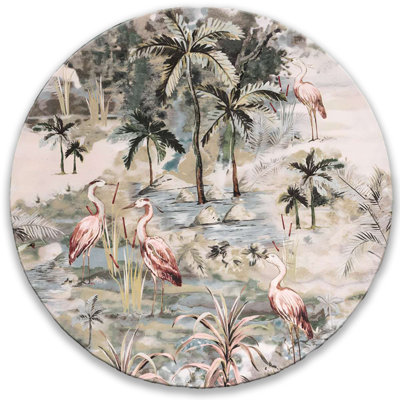 "Exotic Heron Landscape" Washable Cotton Area Rug