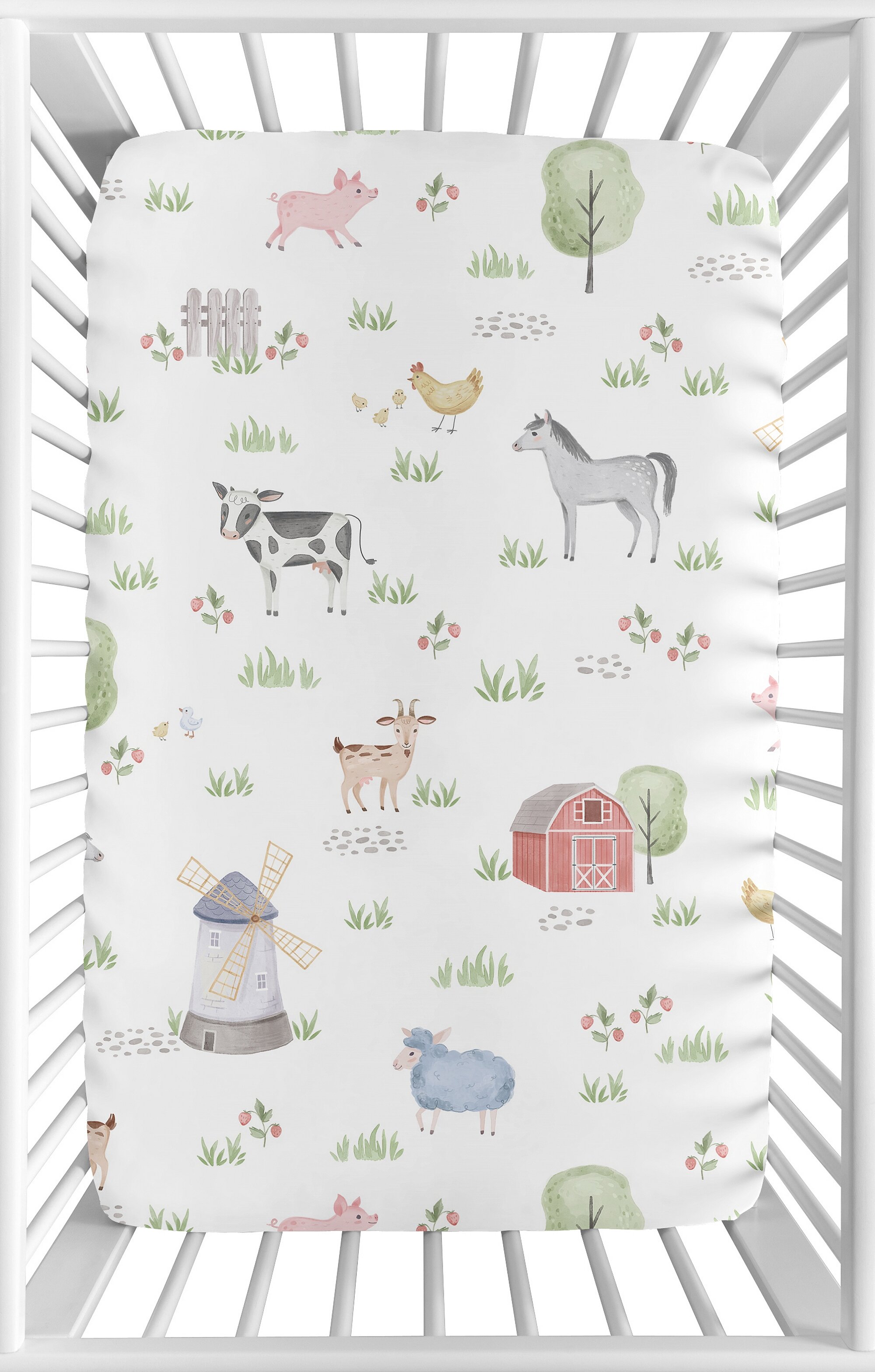 Sweet Jojo Designs Farm Animals Fitted Mini Crib Sheet & Reviews | Wayfair