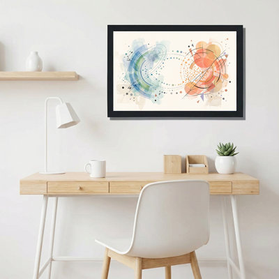 «Blue and Orange», aquarelle géométrique abstraite, cercles et pois sur toile