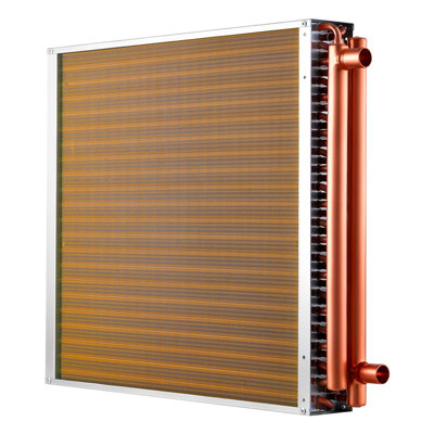 Échangeur de chaleur eau-air, serpentin d'échangeur de chaleur CVC à ailettes 22 x 22 po avec tubes en cuivre et ailettes en aluminium, puissance de 190 K BTU pour les fours à bois d'extérieur, systèmes de chauffage et de refroidissement à eau chaude