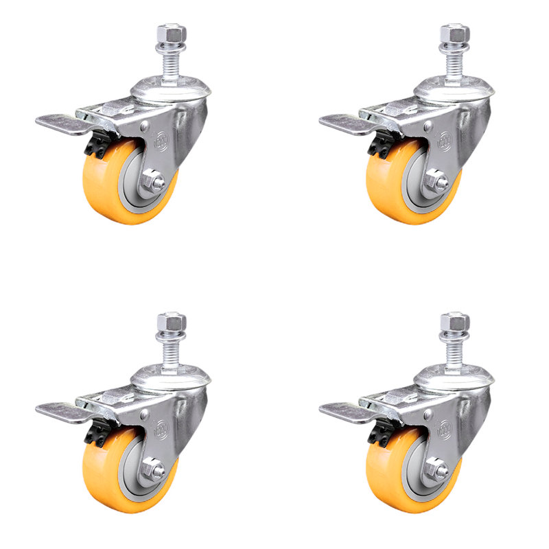 Ensemble de roulettes à tige filetée 3,5 po en polyuréthane jaune de 3,5 po