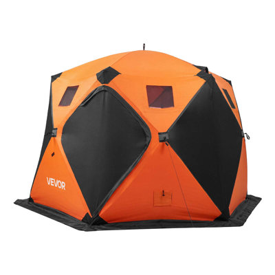 Pop Up Ice Fishing Tent 6-8 Person 137 x 69 x 91 in Insulated Shelter, for Winter Fishing, 84 sq ft Area, 600D 4-Layer Fabric, Portable Hub-Style Shanty Cube with Anchors, Ropes, Carrying Bag