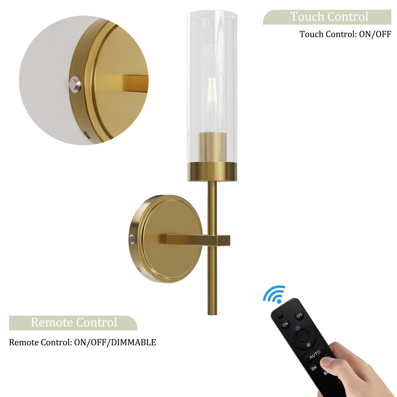 Appliques murales rechargeables à piles 16 "avec télécommande, 16 po, ensemble de 2, Gold