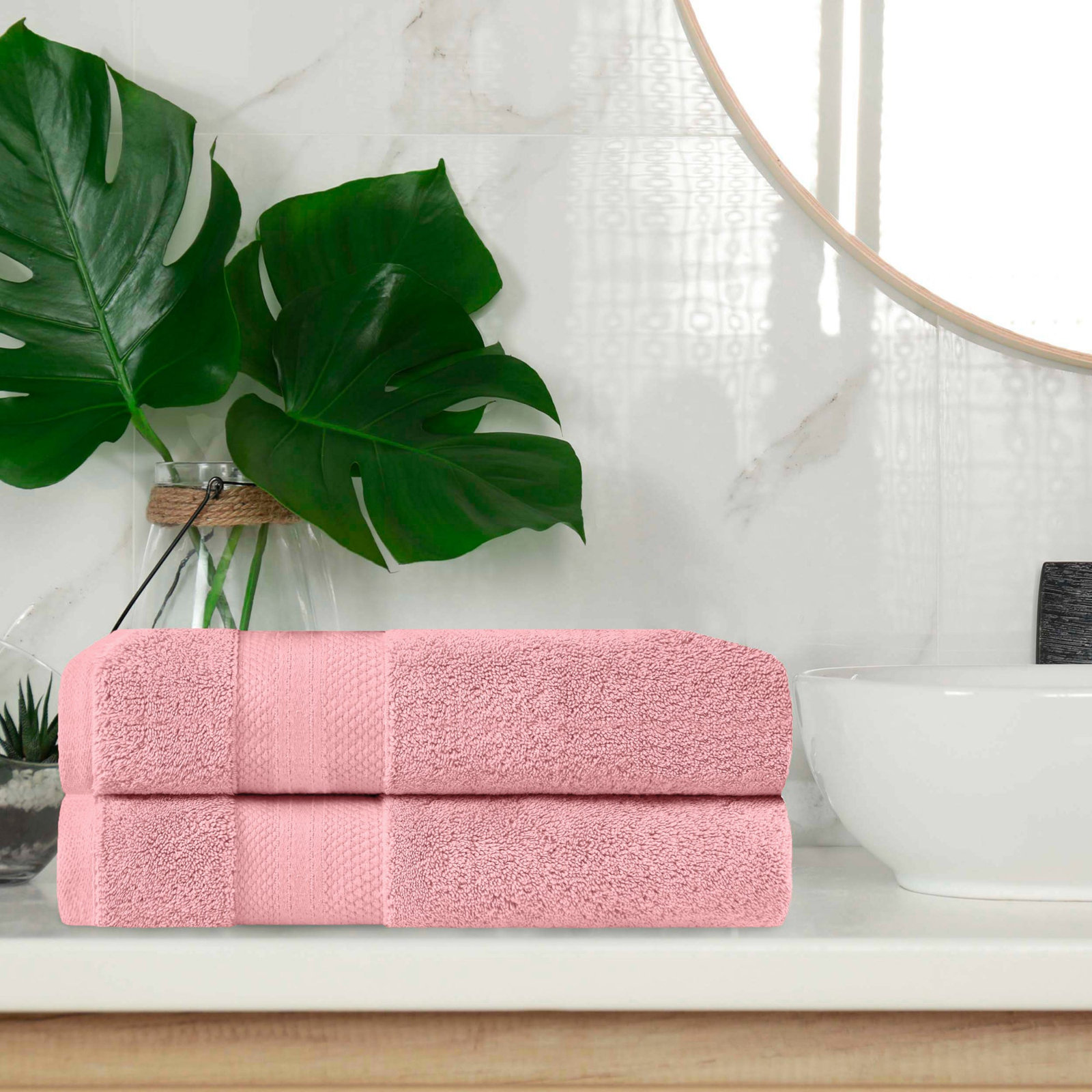Finnian Turkish Cotton Bath Towel, Coral Pink, Bath Towels - 2 Pack
