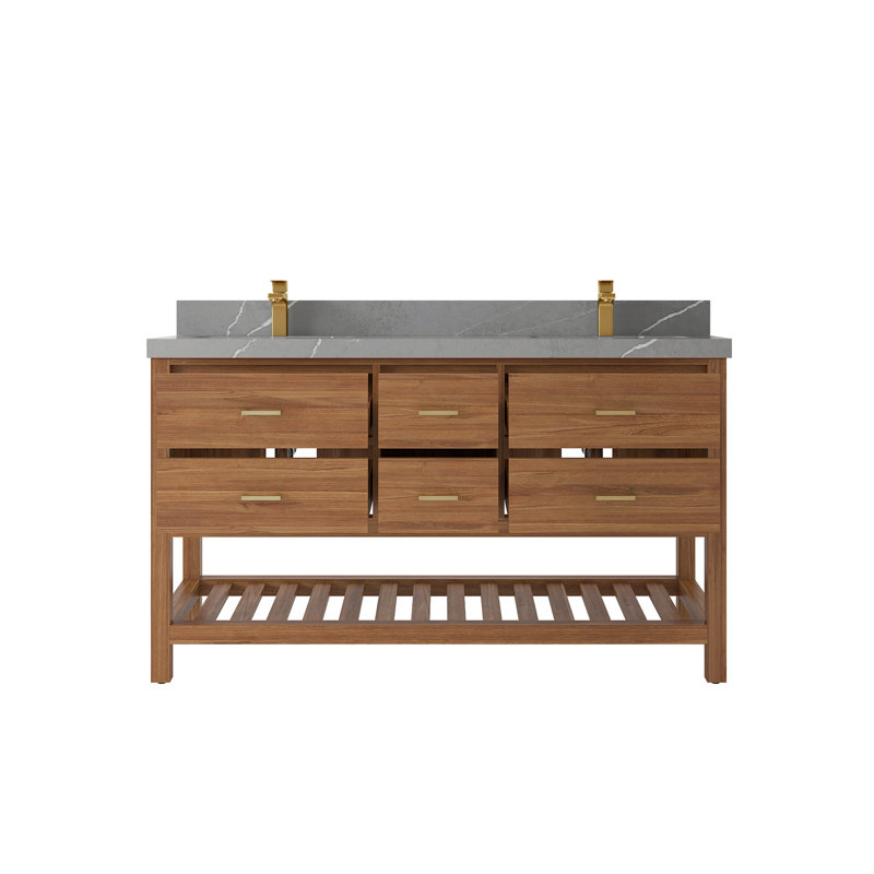 Ensemble de meuble-lavabo double 60 po Parker, Gris Piatra