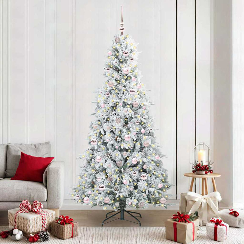 Artificial Hinged Christmas Tree Green PE and PVC, White/Pink, 6.89' H