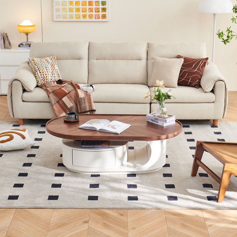 Table basse 51.18, H 15,75 po x l 51,18 po x P 27,56 po, Brun et blanc