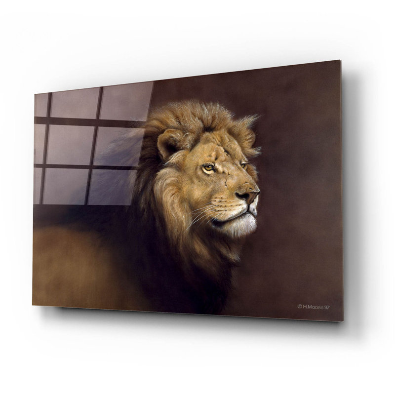 "Lion mâle" par Harro Maass, art mural en verre Latitude Latitude®, H 16 po x l 24 po x P 0,2 po